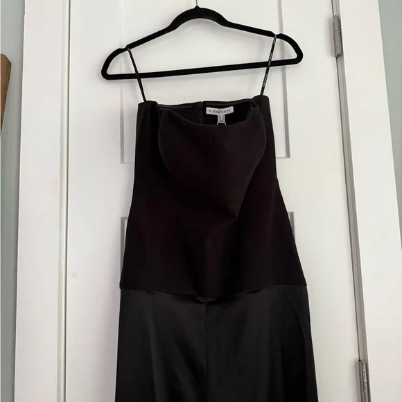 Shona Joy Adri Drop Waist Strapless Paneled Maxi Dress Gown Black NEW with tags